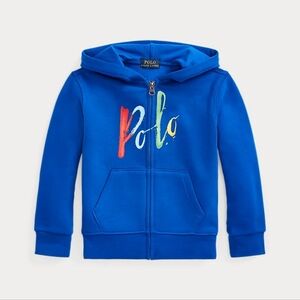 Polo Ralph Lauren Kids Blue Full-Zip Fleece Hoodie Multi-Color Logo (Size M)